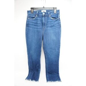PAIGE Women's Jeans Blue Wash High Rise Straight Leg Raw Hem Stovepipe Size 30